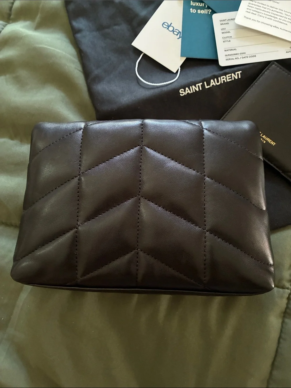 Saint Laurent Black Quilted Leather YSL Envelope Pouch with Gold Logo